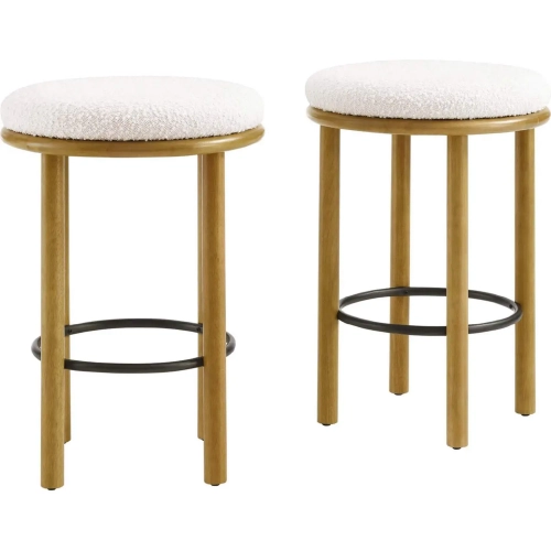 Fable Counter Stool in Oak Finish Wood & Ivory Boucle Fabric (Set of 2)