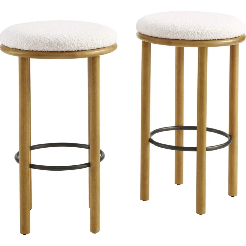 Fable Bar Stool in Oak Finish Wood & Ivory Boucle Fabric (Set of 2)