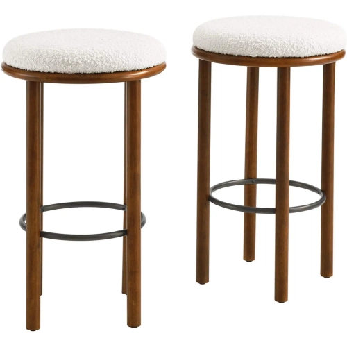 Fable Bar Stool in Walnut Finish Wood & Ivory Boucle Fabric (Set of 2)