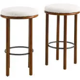 Fable Bar Stool in Walnut Finish Wood & Ivory Boucle Fabric (Set of 2)