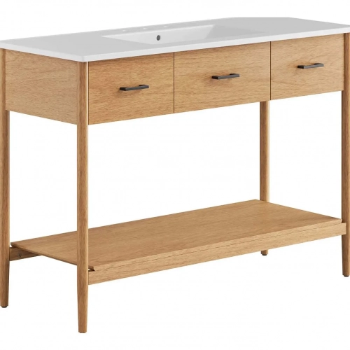 Zaire 48" Single Sink Bathroom Vanity in White Ceramic & Natural Finish Wood