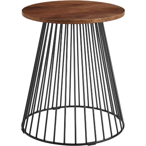 Valeo Round Side Table in Walnut Finish Wood & Metal