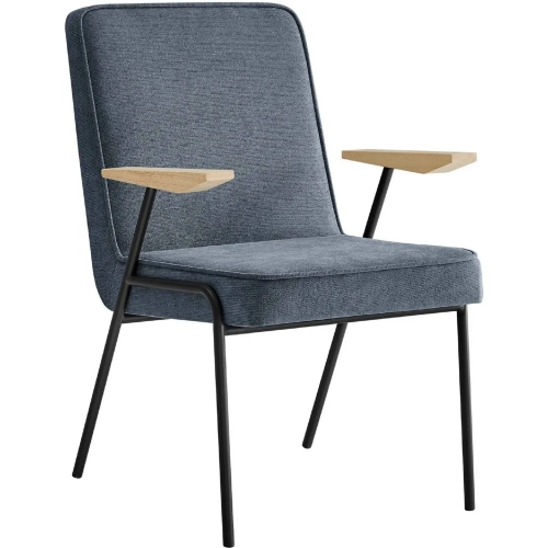 Vista Dining Arm Chair in Laguna Blue Fabric, Wood & Metal