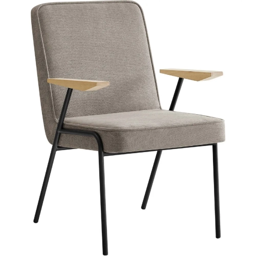 Vista Dining Arm Chair in Sand Fabric, Wood & Metal