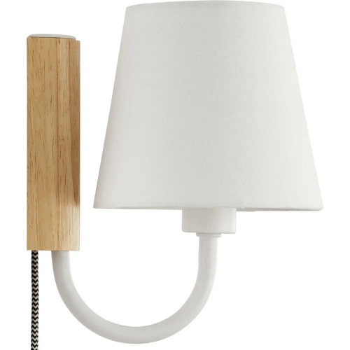 Sunlit Swivel Wall Sconce in Natural Finish Wood, White Metal & Fabric