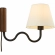 Sunlit Squiggle Arm Wall Sconce in Walnut Finish Wood, Black Metal & White Fabric