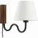 Sunlit Squiggle Arm Wall Sconce in Walnut Finish Wood, Black Metal & White Fabric