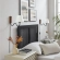 Sunlit Squiggle Arm Wall Sconce in Walnut Finish Wood, Black Metal & White Fabric