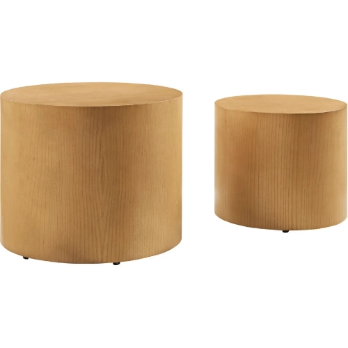 Amani Round Nesting Coffee Tables in Natural Brown Ash Wood Veneer (Set of 2)