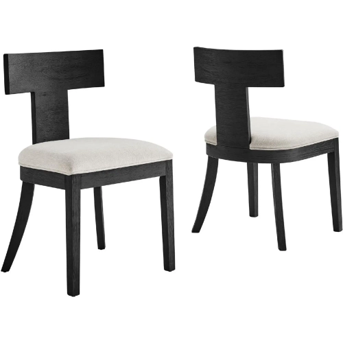 Peregrine Dining Chair in Black Wood & Heathered Weave Ivory White Fabric (Set of 2)