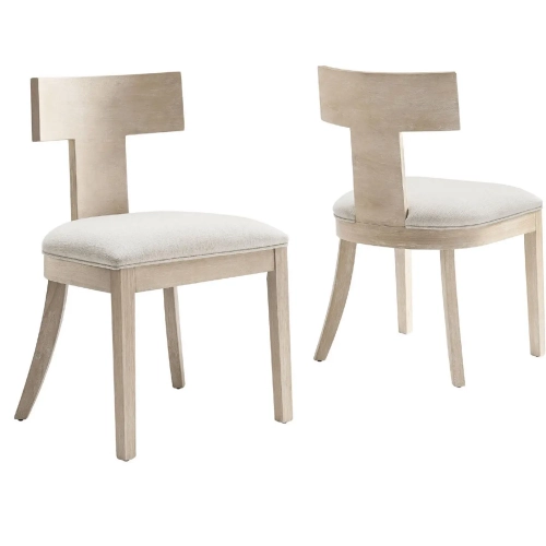 Peregrine Dining Chair in Natural Wood & Heathered Weave Ivory White Fabric (Set of 2)