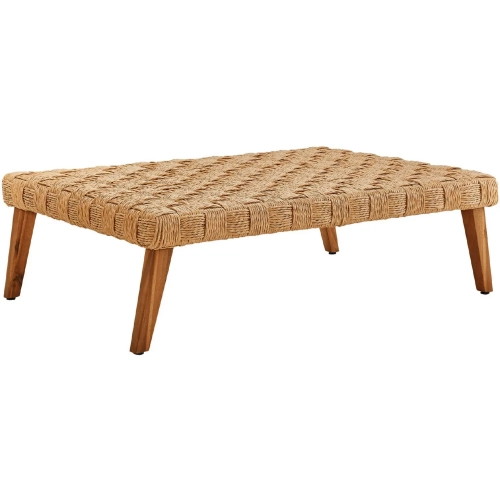 Thames Outdoor Coffee Table in Natural Brown Finish Wicker Rattan & Wood