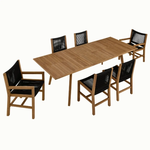 Vienna 7 Piece Outdoor Dining Set in Black Rope & Teak