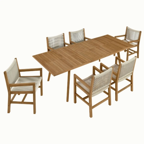 Vienna 7 Piece Outdoor Dining Set w/ Arm Chairs in Natural Rope & Teak