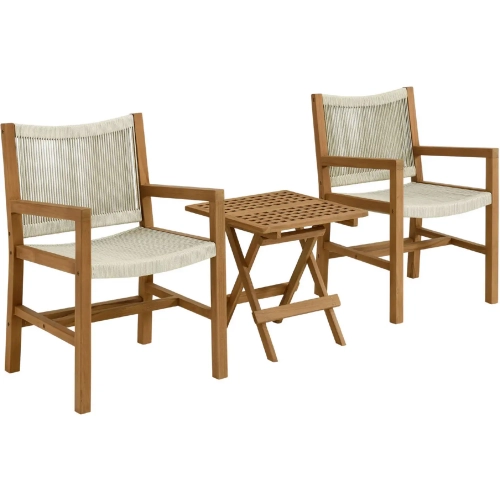 Vienna 3 Piece Outdoor Accent Arm Chairs & Folding Side Table in Natural Rope & Teak