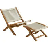 Vienna 2 Piece Outdoor Folding Lounge Chair & Ottoman Set in Natural Rope & Teak