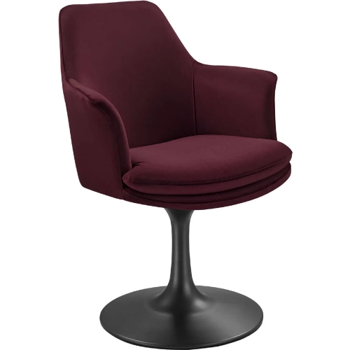 Lippa Swivel Dining Arm Chair in Mulberry Purple Performance Velvet & Black Metal