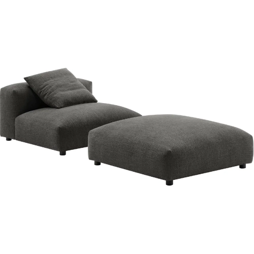 Solace Modular Armless Chair and Ottoman Set in Charcoal Gray Fabric