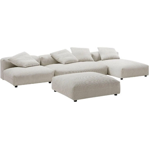 Solace 4 Piece Modular Sectional Sofa w/ Ottoman in Almond Brown Corduroy Fabric