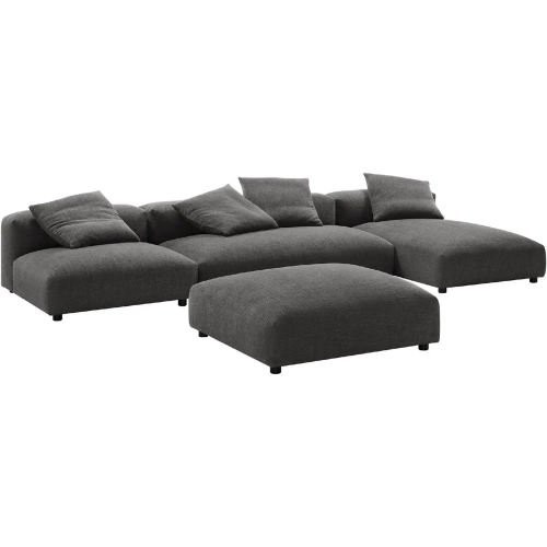 Solace 4 Piece Modular Sectional Sofa with Ottoman in Charcoal Gray Fabric