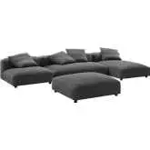 Solace 4 Piece Modular Sectional Sofa w/ Ottoman in Charcoal Gray Fabric