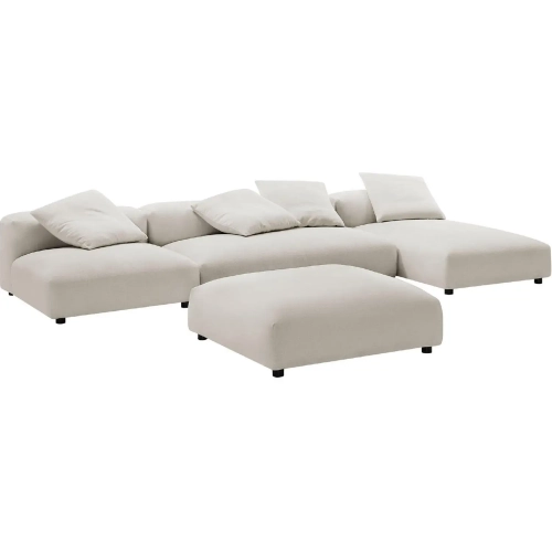 Solace 4 Piece Modular Sectional Sofa w/ Ottoman in Salt Gray Fabric