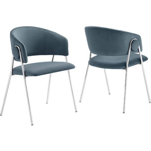 Nella Dining Chair in Blue Performance Velvet & Silver Metal (Set of 2)