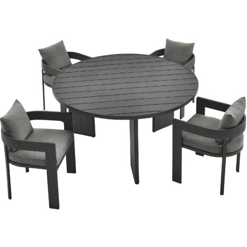 Tahoe 5 Piece Outdoor Round Dining Set in Gray Fabric & Gray Aluminum