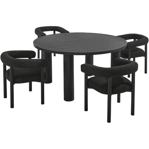 Nautica 5 Piece Round Outdoor Dining Table Set in Gray Fabric & Graphite Aluminum