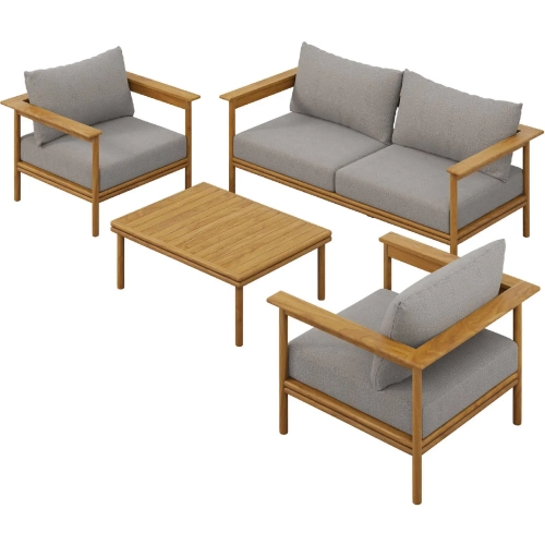 Wren 4 Piece Outdoor Sofa Set in Driftwood Brown Fabric & Teak