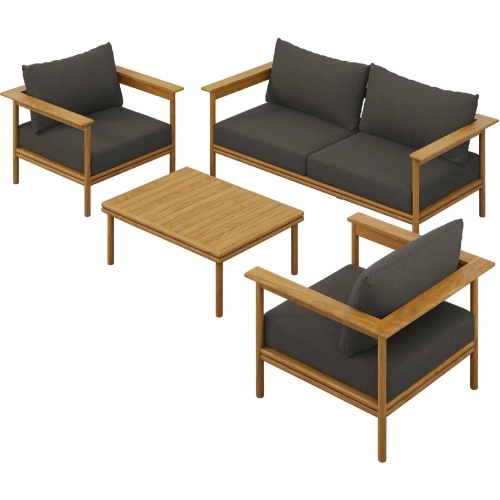 Wren 4 Piece Outdoor Sofa Set in Flint Gray Fabric & Teak