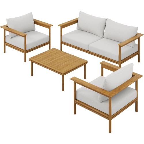 Wren 4 Piece Outdoor Sofa Set in Sail White Fabric & Teak