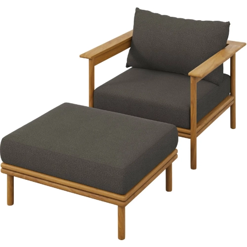 Wren Outdoor Accent Arm Chair & Ottoman Set in Flint Gray Fabric & Teak