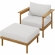 Wren Outdoor Accent Arm Chair & Ottoman Set in Sail White Fabric & Teak