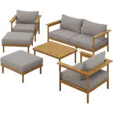 Wren 6 Piece Outdoor Sofa Set in Driftwood Brown Fabric & Teak
