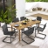 Abacus 7 Piece Outdoor Dining Table Set in Wood Finish Metal & Black Rattan