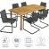 Abacus 7 Piece Outdoor Dining Table Set in Wood Finish Metal & Black Rattan