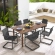 Abacus 7 Piece Outdoor Dining Table Set in Walnut Finish Metal & Black Rattan