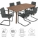 Abacus 7 Piece Outdoor Dining Table Set in Walnut Finish Metal & Black Rattan