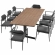 Aeris 9 Piece Outdoor Dining Set in Black Aluminum, Faux Wood & Gray Fabric