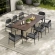 Aeris 9 Piece Outdoor Dining Set in Black Aluminum, Faux Wood & Gray Fabric
