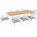 Aeris 9 Piece Outdoor Dining Set in White Aluminum, Faux Wood & Gray Fabric