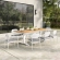 Aeris 9 Piece Outdoor Dining Set in White Aluminum, Faux Wood & Gray Fabric