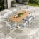 Aeris 9 Piece Outdoor Dining Set in White Aluminum, Faux Wood & Gray Fabric