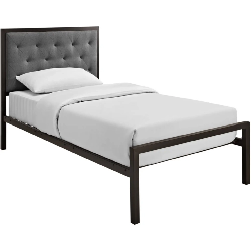 Mia Twin Tufted Brown Gray Fabric Platform Bed