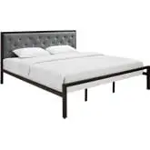 Mia King Bed  inTufted Gray Fabric Bed & Brown Metal