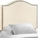 Curl Twin Nailhead Upholstered Headboard in Ivory Linen