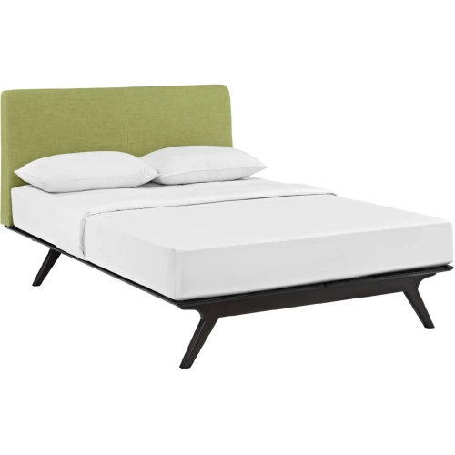 Tracy Queen Bed in Cappuccino w/ Green Fabric Headboard