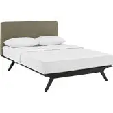 Tracy Queen Bed in Cappuccino w/ Latte Fabric Headboard