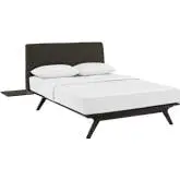 Tracy 3 Pc. Queen Bed & 2 Tables Set in Brown Fabric on Cappuccino Legs